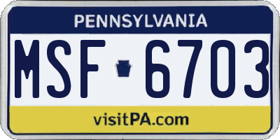 PA license plate MSF6703