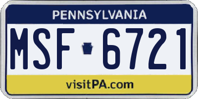 PA license plate MSF6721