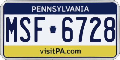 PA license plate MSF6728