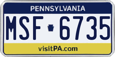 PA license plate MSF6735
