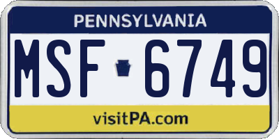PA license plate MSF6749