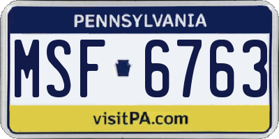 PA license plate MSF6763