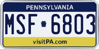 PA license plate MSF6803