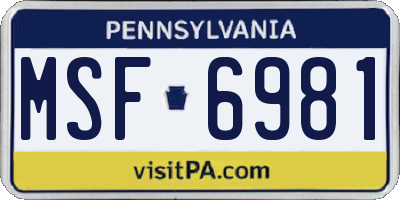 PA license plate MSF6981