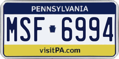 PA license plate MSF6994