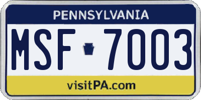 PA license plate MSF7003