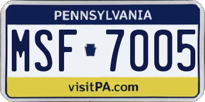 PA license plate MSF7005