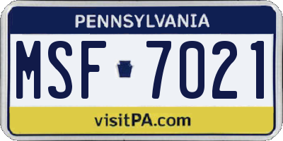 PA license plate MSF7021