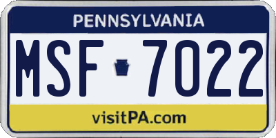 PA license plate MSF7022