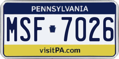 PA license plate MSF7026