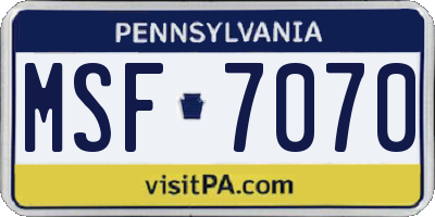 PA license plate MSF7070