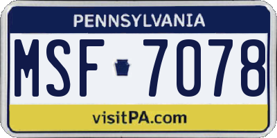 PA license plate MSF7078