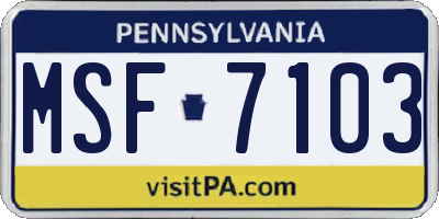 PA license plate MSF7103