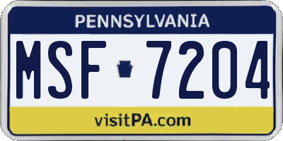 PA license plate MSF7204