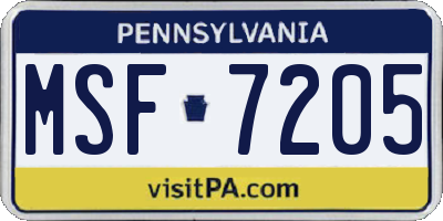 PA license plate MSF7205
