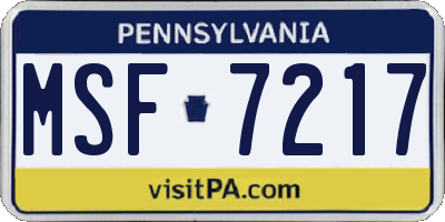 PA license plate MSF7217