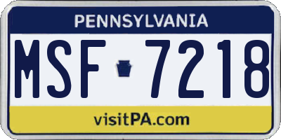 PA license plate MSF7218