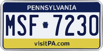 PA license plate MSF7230