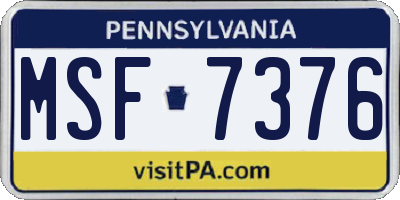 PA license plate MSF7376