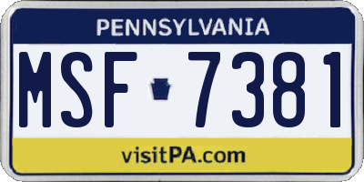 PA license plate MSF7381