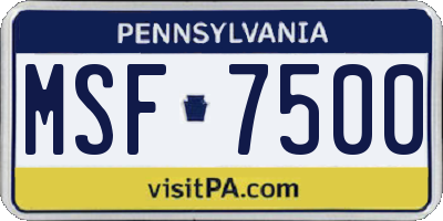 PA license plate MSF7500