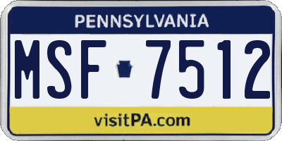 PA license plate MSF7512