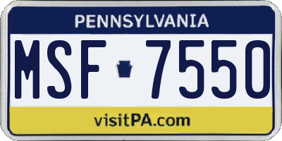 PA license plate MSF7550