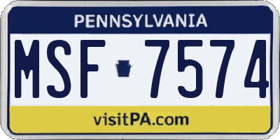PA license plate MSF7574