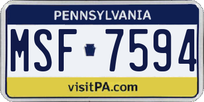 PA license plate MSF7594