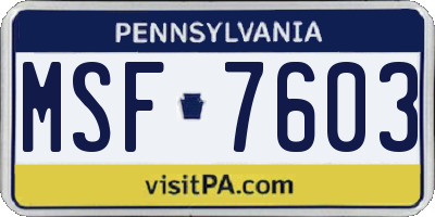 PA license plate MSF7603