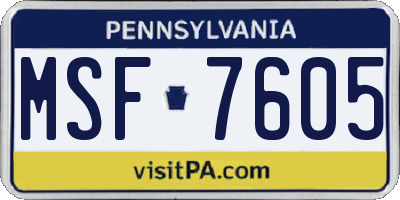 PA license plate MSF7605