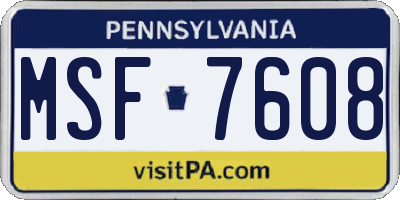 PA license plate MSF7608