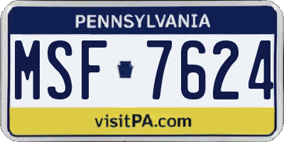 PA license plate MSF7624