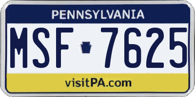 PA license plate MSF7625