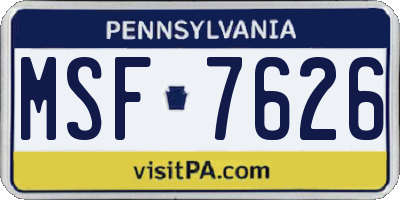 PA license plate MSF7626