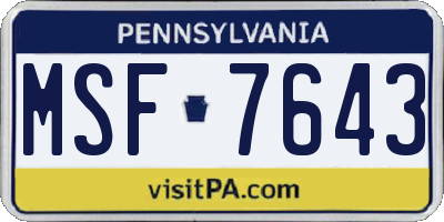 PA license plate MSF7643