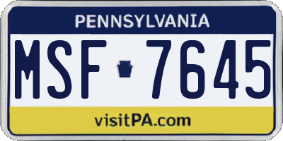 PA license plate MSF7645