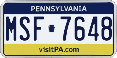 PA license plate MSF7648