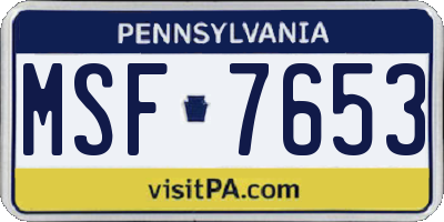 PA license plate MSF7653