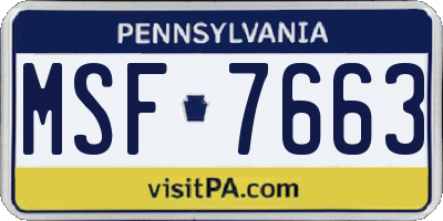 PA license plate MSF7663