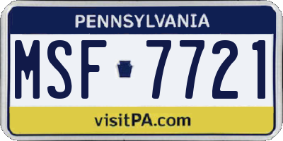 PA license plate MSF7721