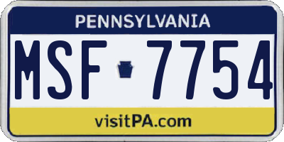 PA license plate MSF7754