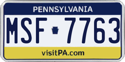 PA license plate MSF7763