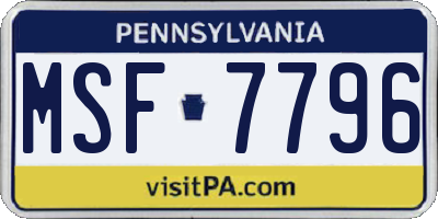 PA license plate MSF7796