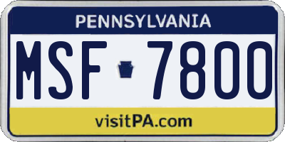 PA license plate MSF7800