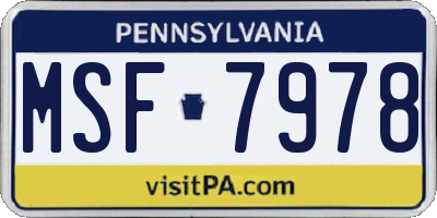 PA license plate MSF7978
