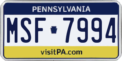 PA license plate MSF7994