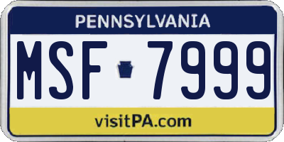 PA license plate MSF7999