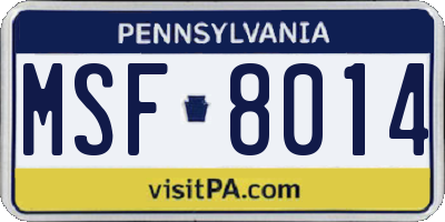 PA license plate MSF8014