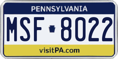 PA license plate MSF8022